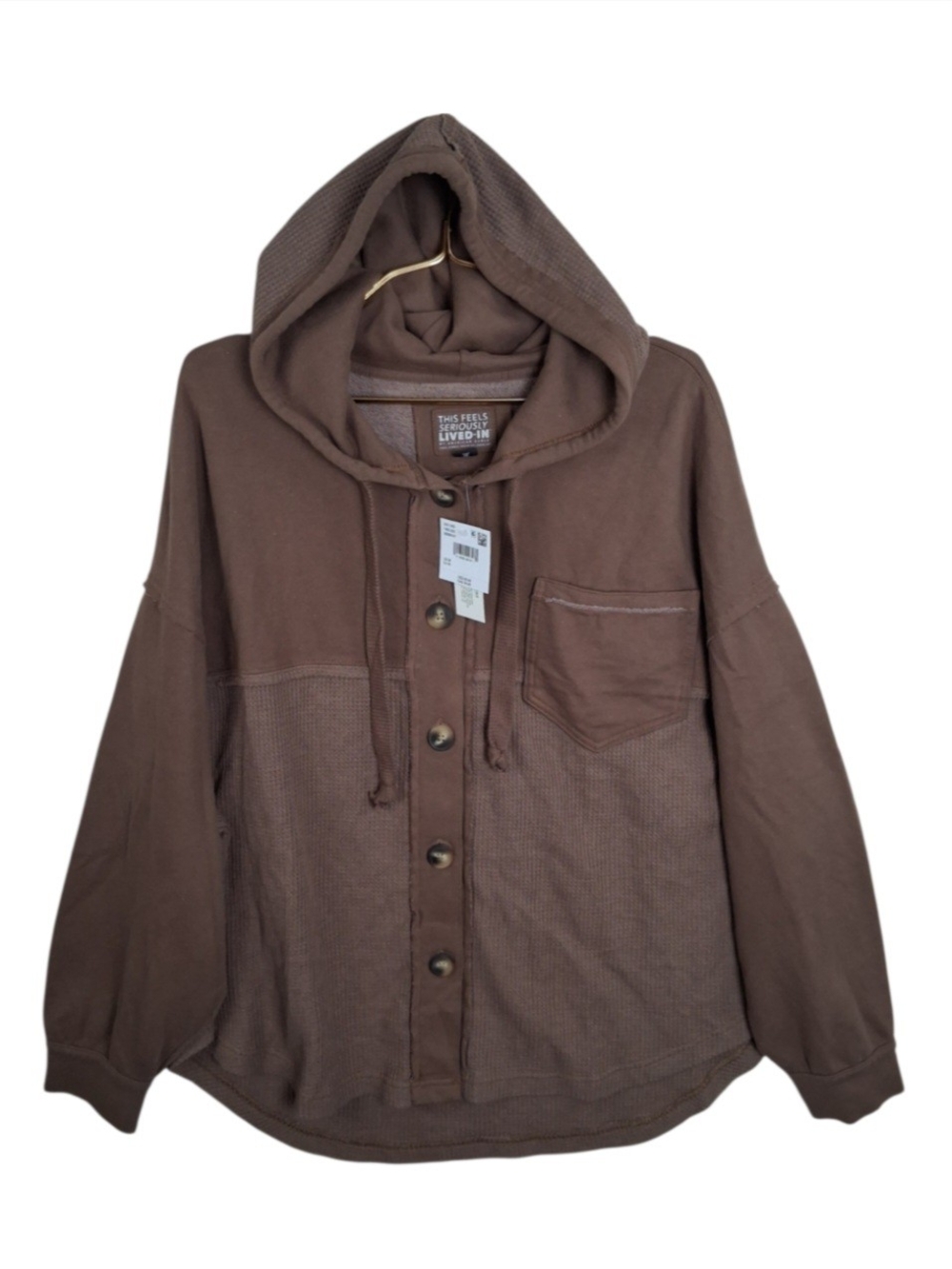 American Eagle NWT Brown Waffle Knit Hooded Shacket Shirt Jacket Size Medium M